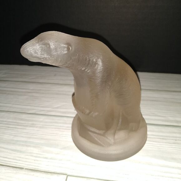 Vintage Summit Vaseline Art Glass Frosted Satin Hand Press Polar Bear Figurine - Picture 9 of 12